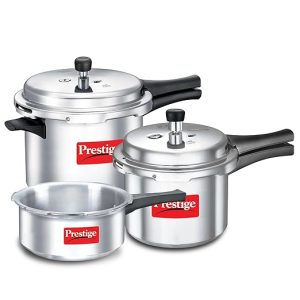 Prestige 2L+3L+5 Litres Popular Max outer lid Aluminium combo Pressure Cooker with 2 lids